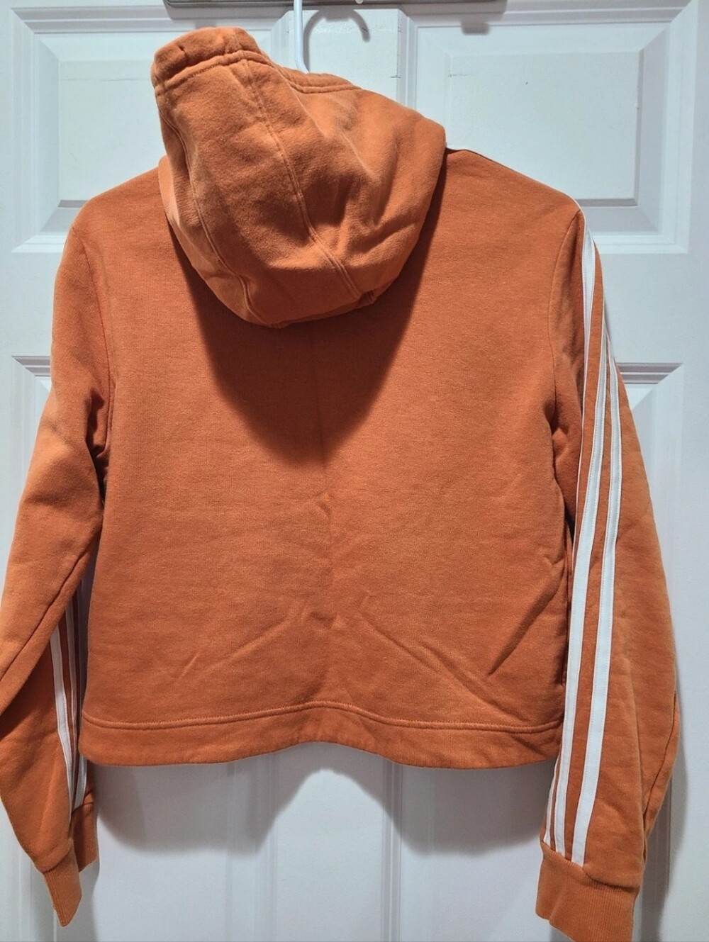 Adidas Orange white cropped fleece Sweatshirt hoodie Small - Picture 2 of 6